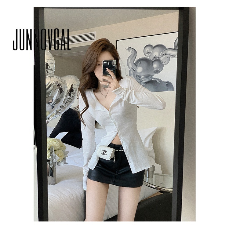 Junnovgal Áo Hai Dây Cổ Chữ v Màu Trơn Thời Trang Mùa Thu 2023 Dành Cho Nữ