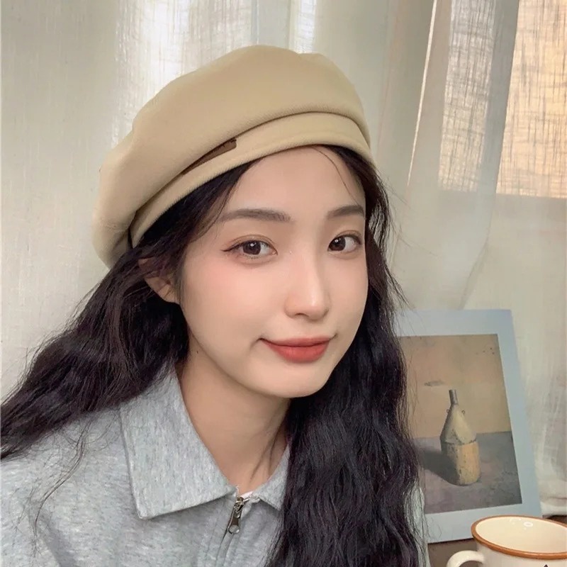 Mũ Beret Len Màu Trơn Phong Cách Hàn Quốc Thời Trang Thu Đông Cho Nữ