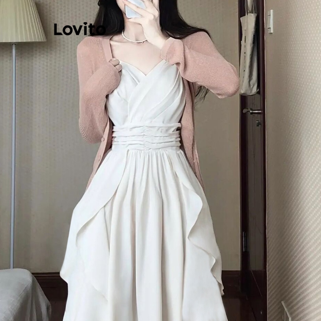 Đầm Lovito khóa kéo màu trơn thường ngày cho nữ LNA19103