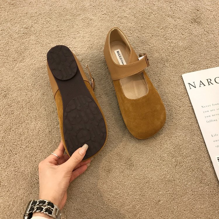 Giày Da Lộn Bít Mũi Đế Bằng Khóa Dán Thời Trang Đơn Giản Cho Nữ