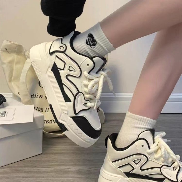 Giày Thể Thao Bằng Da pu Mũi Tròn Phối Lưới Dây Chéo Phong Cách Hàn Quốc Cho Nữ