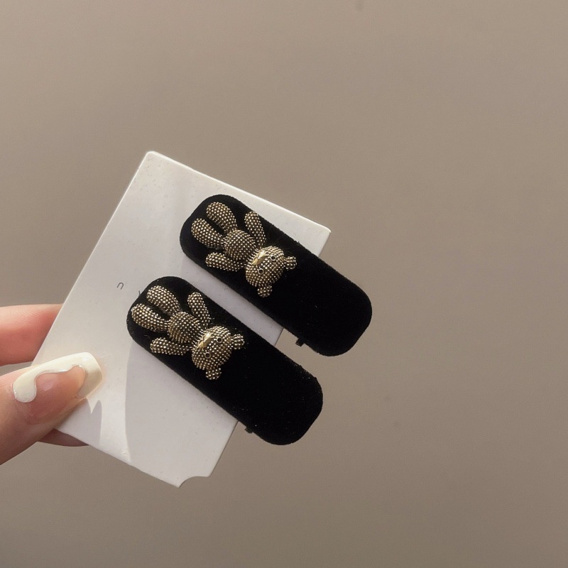 Mới Kẹp Tóc Vải Nhung Màu Đen Cao Cấp Hình Chú Gấu Đáng Yêu