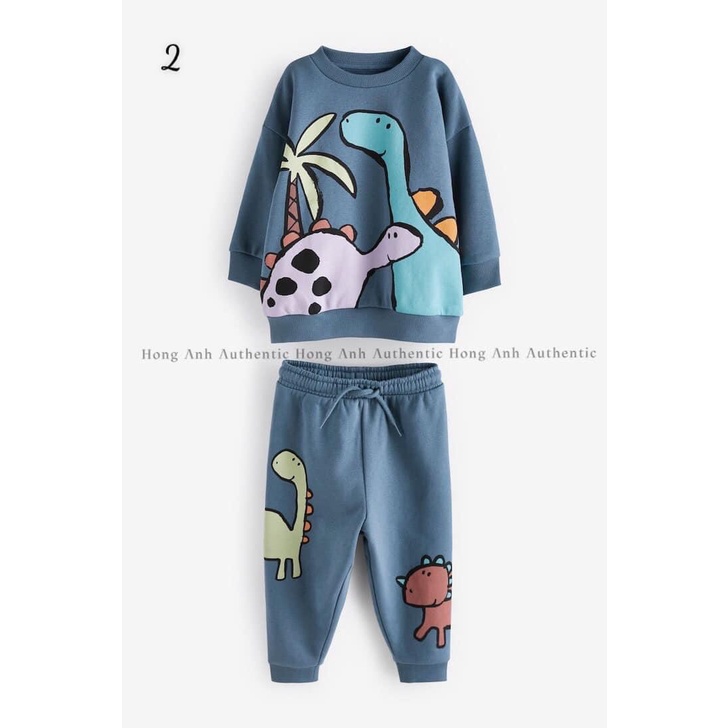✨MALINHKID✨BN075-Bộ nỉ bông xanh DỪA- KHỦNG LONG  trẻ em VNXK