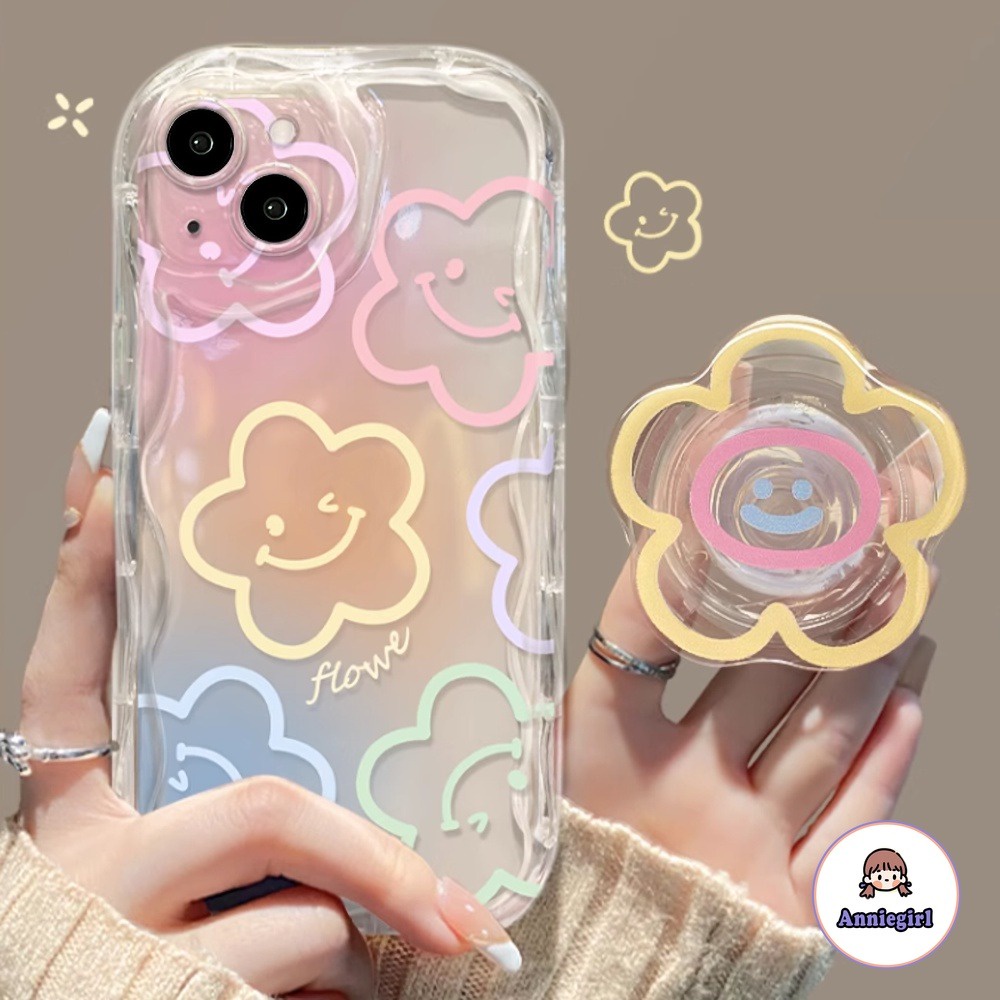 Ôp Điện Thoại tpu Dẻo Họa Tiết Hoa Mặt Cười Kèm Giá Đỡ Cho iphone 11 15 14 pro max 13 pro max 12 iphone x xs xs max xr 7 8 plus Ốp