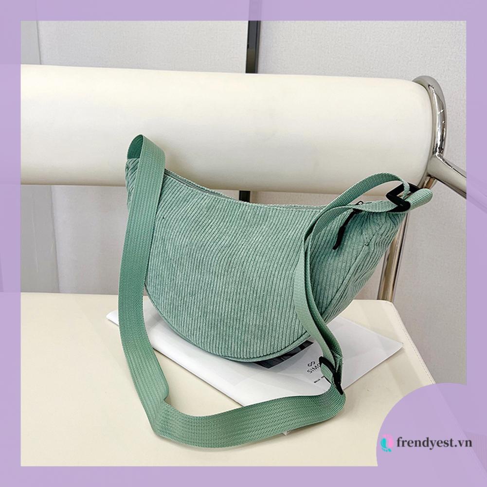 Túi Đeo Chéo Vải Nhung Kẻ Màu Trơn Thời Trang Dành Cho Nữ