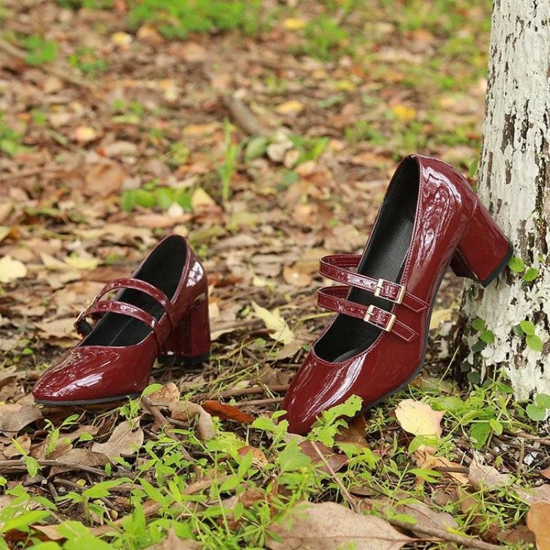 Giày mary jane Đế Cao BằNg Da Bóng Phong CáCh Cổ ĐiểN Có KhóA CàI Cho Nữ
