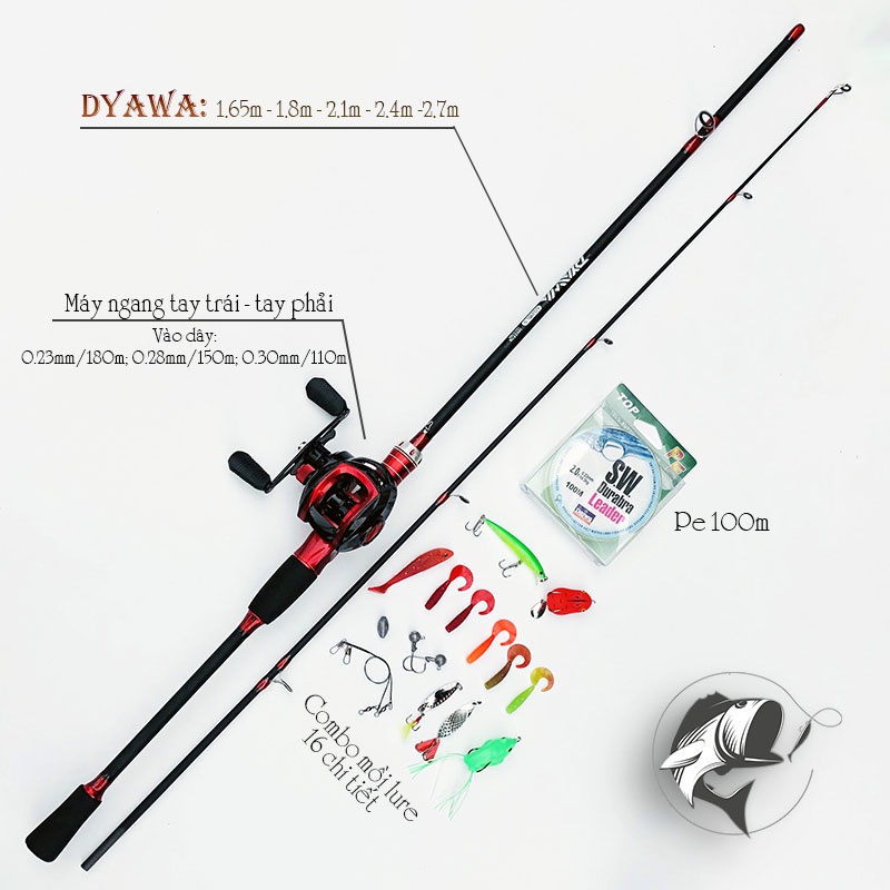 Bộ cần câu lure máy ngang tặng kèm dây câu và hộp mồi