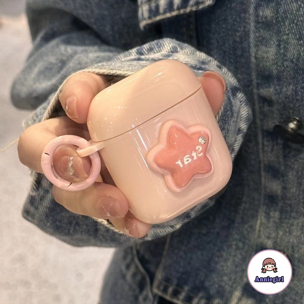 Thời Trang Vỏ Bảo Vệ Hộp Sạc Tai Nghe bluetooth airpods 1 2 3 pro 2 Hình Ngôi Sao 3d Màu Hồng Dễ Thương