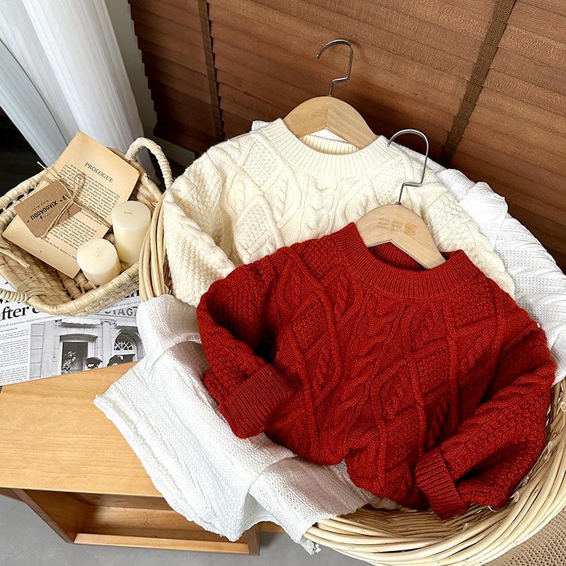Áo sweater Dệt Kim Dáng Rộng Màu Sắc Đơn Giản Giữ Ấm Mùa Thu Đông Cho Bé Trai Và Bé Gái
