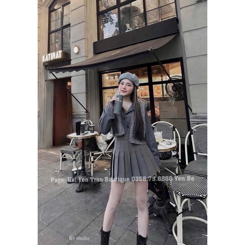 Set áo len gile 3 chi tiết