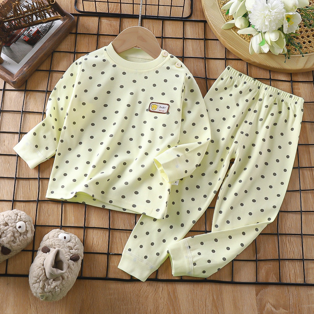 Hoạt Hình Bộ Đồ Ngủ 2 Món Vải cotton Tay Dài In Hình Gấu teddy Dễ Thương Cho Bé