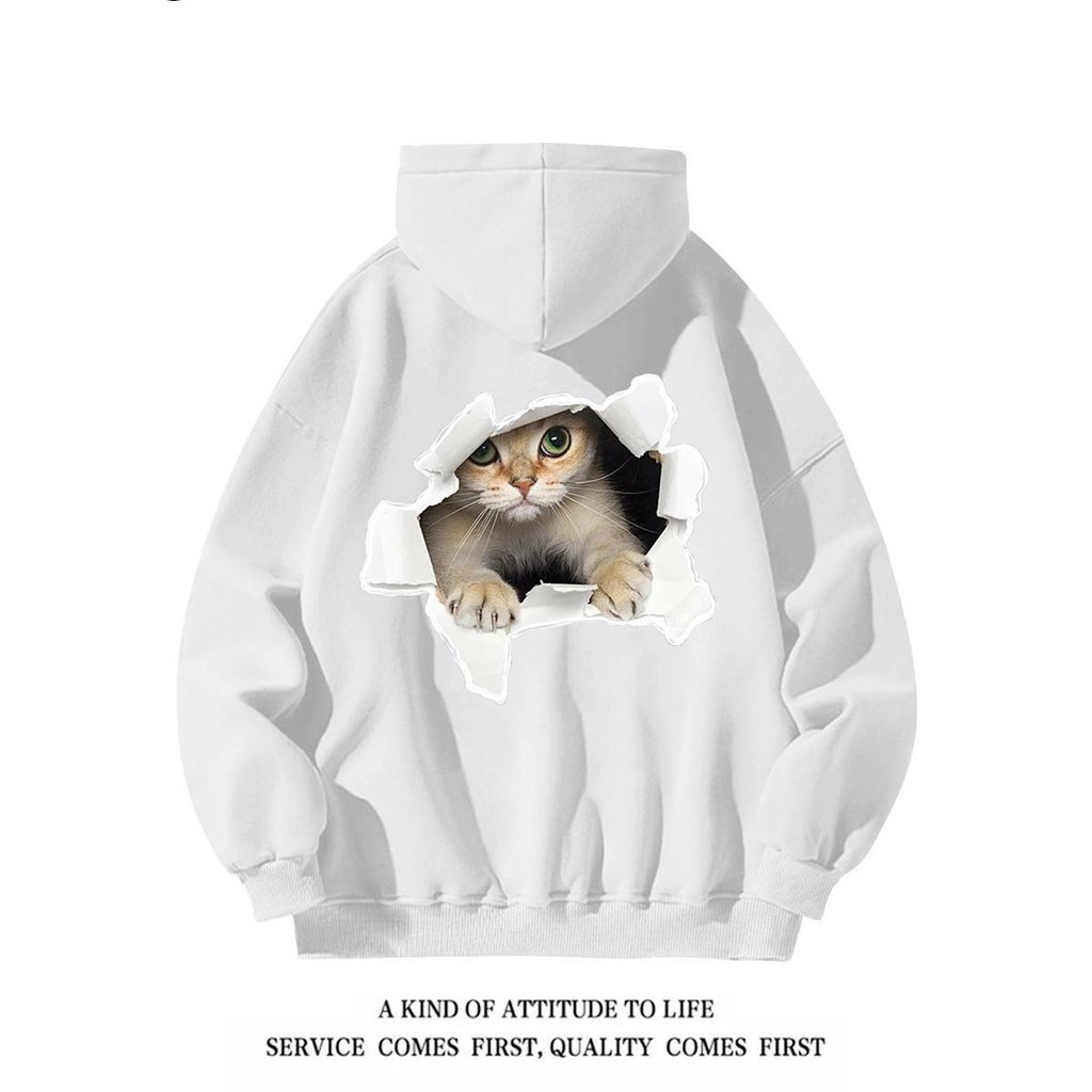 Áo Hoodie Tay Dài Dáng Rộng In Hình Mèo niche Phong Cách Mỹ Thời Trang Thu Đông Dành Cho Nam Nữ