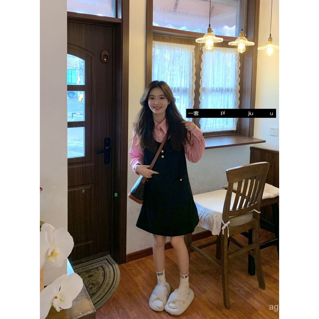 Đầm Sơ Mi Hai Dây Dáng Chữ a Thời Trang Xuân Thu Cho Nữ