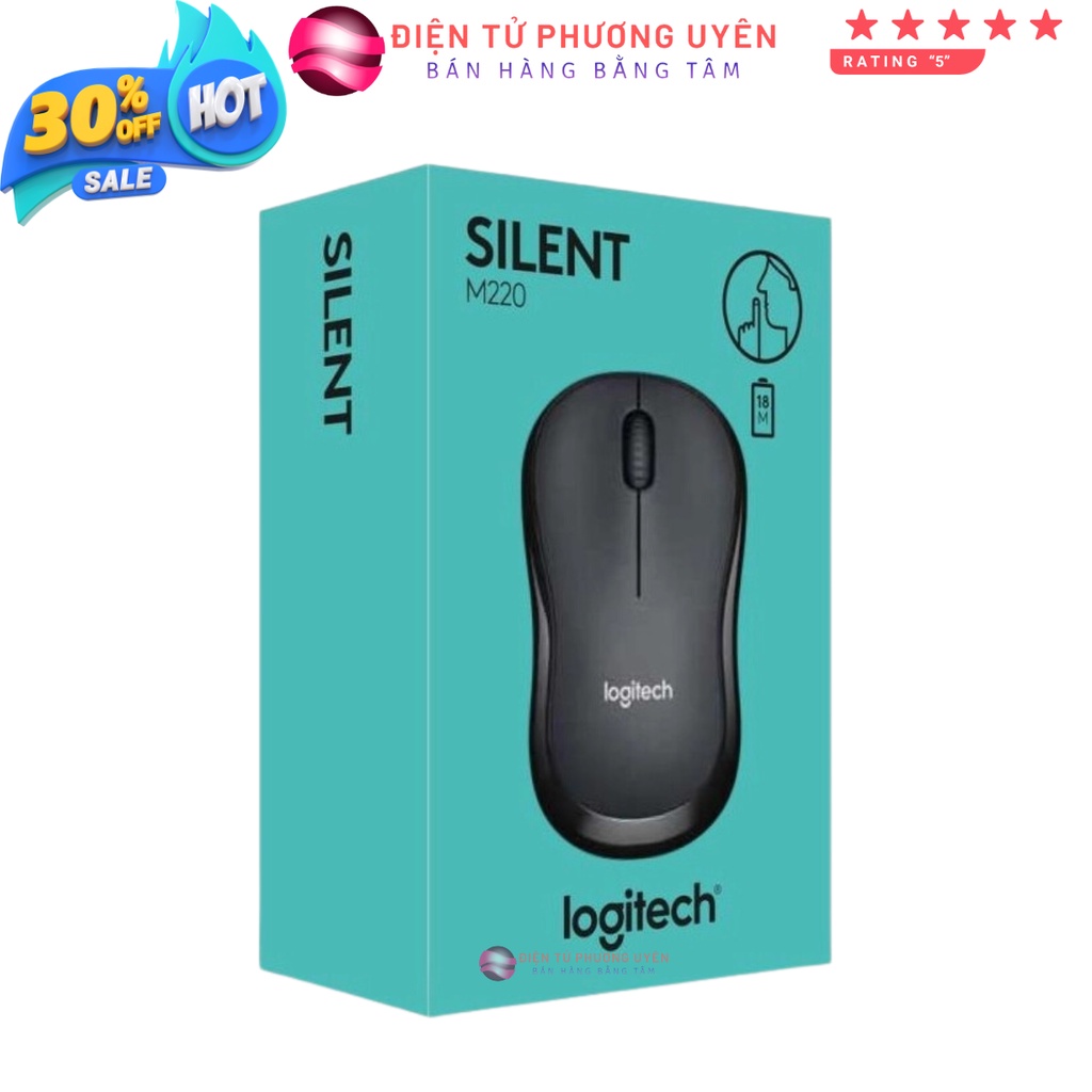 Chuột Không dây Logitech Silent M220, nút bấm êm, tặng kèm pin
