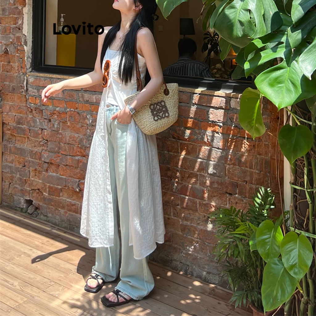 Áo sát nách Lovito xẻ tà cài nút phía trước màu trơn thường ngày cho nữ LNE21215