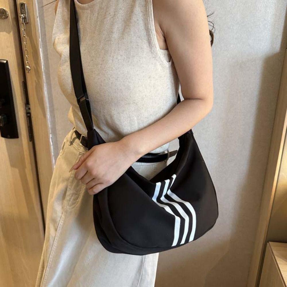Shanhai Túi Đeo Chéo nylon Màu Trơn Họa Tiết Kẻ Sọc Đơn Giản