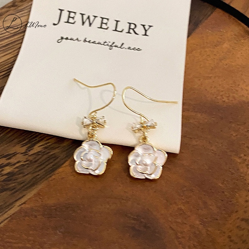 Luimo 1 Đôi Bông Tai Xỏ Lỗ Hình Hoa Trà Đính Đá zircon Ngọc Trai Phong Cách Pháp Tối Giản Cá Tính Dành Cho Nữ * Hàng Bán Chạy