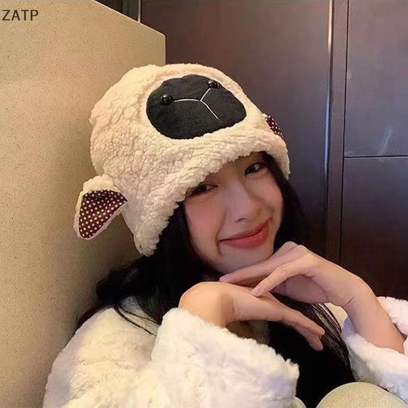 Nón Len Trùm Đầu Giữ Ấm Tai Họa Tiết Hoạt Hình Dễ Thương Cho Nữ