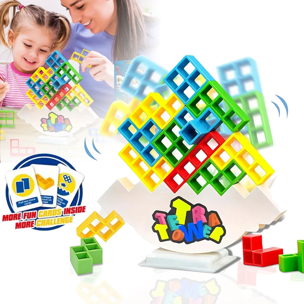 3D PUZZLE STACK BLOCKS TETRA TOWER BALANCE GAME RUSSIAN BUILDING BRICKS STACKING BLOCKS ASSEMBLY FAMILY PARTY BOARD TOYS KIDS