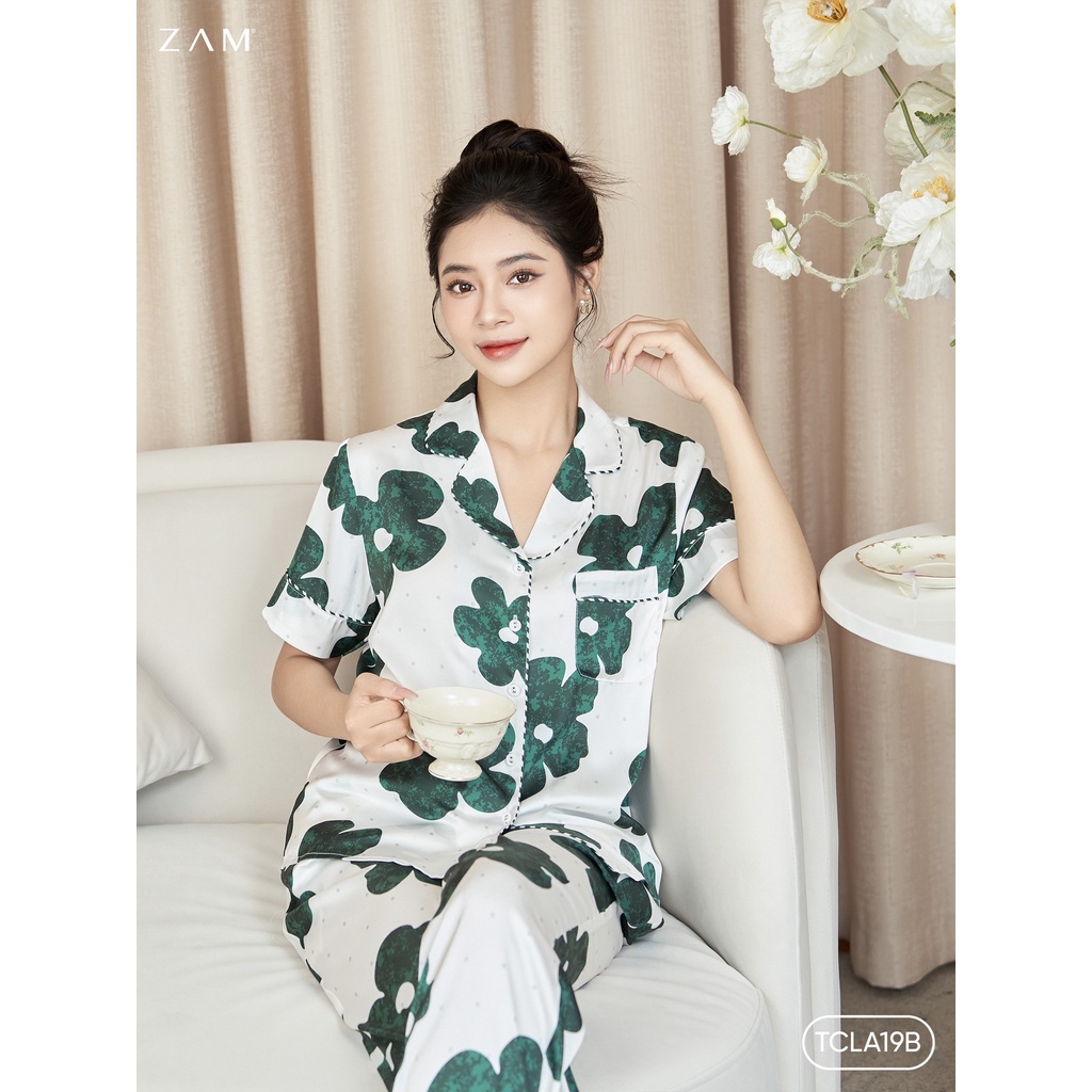 Zam - TCLA19B - Ngắn tay quần dài HOẠ TIẾT DAISY XANH LÁ