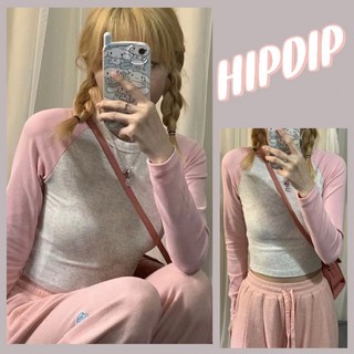 【100% cotton】Áo baby tee áo thun dài tay  áo sơ mi nữ Màu Sắc Tương Phản Phong Cách Hàn Quốc Thời Trang Thu Đông