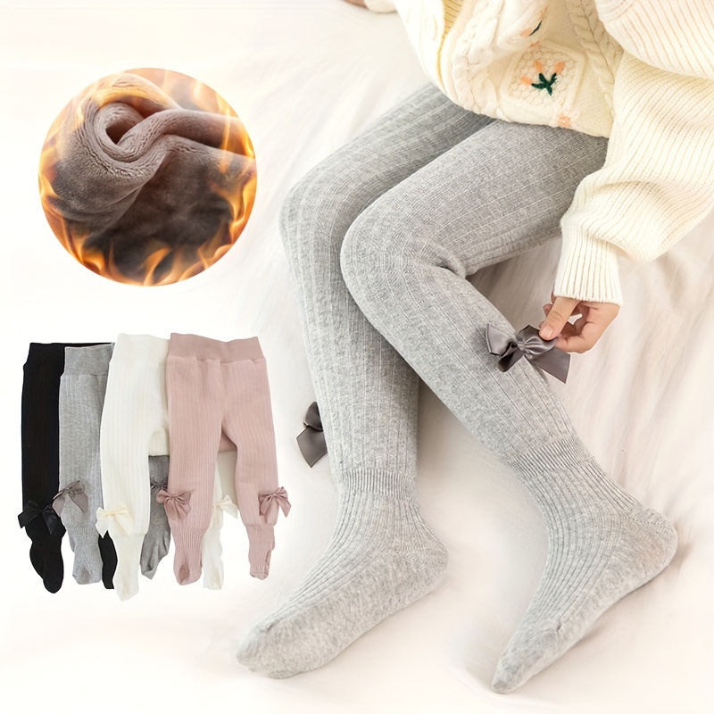 Quần Tất Giữ Ấm Mùa Đông Bằng Vải Nhung cotton Đính Nơ Dễ Thương Cho Bé Gái 0-12 Tuổi
