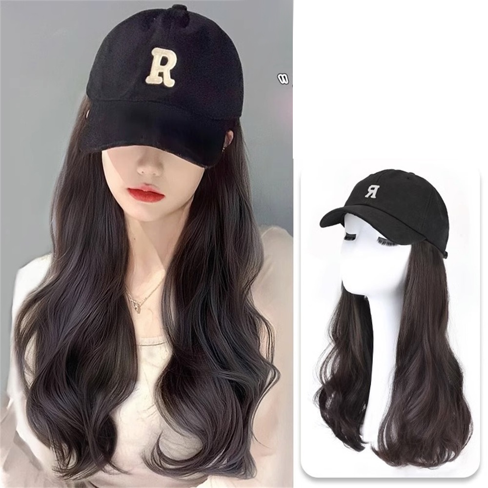 Bộ Tóc Giả Dài Thẳng / Xoăn Kèm Mũ Đội Có Thể Tháo Rời Thời Trang Cho Nữ
