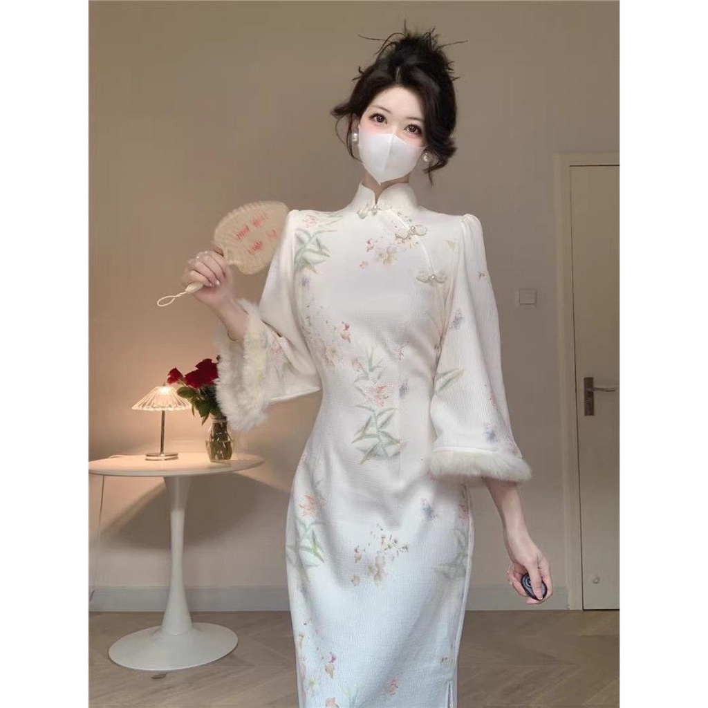 Đầm Sườn Xám Cách Tân Dáng Dài Phong Cách Trung Hoa Thời Trang Thu Đông Hàng Mới 20