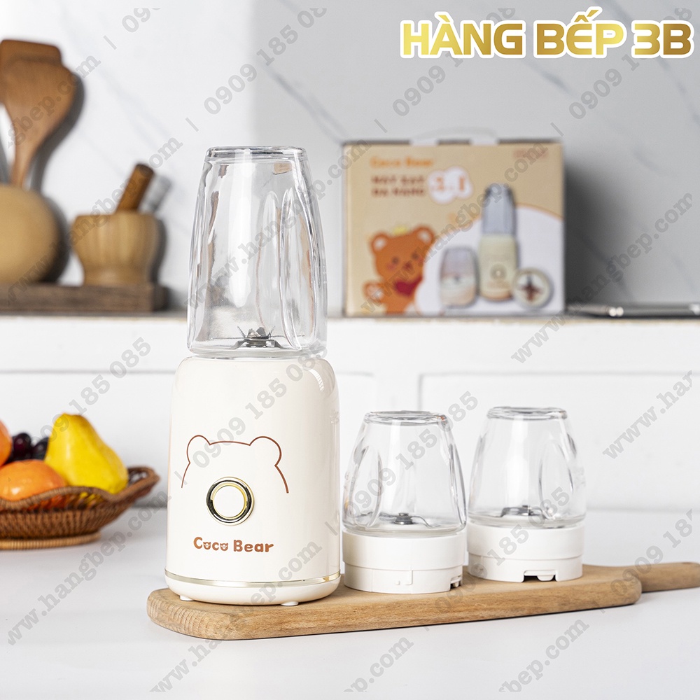 Máy xay đa năng Coco Bear HR-ZJ-01 gồm 3 cối thủy tinh - Màu kem/hồng/xanh