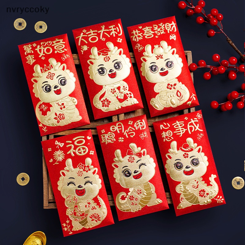 Set 6 Bao Lì Xì Hình Rồng May Mắn Cho Năm Mới 2024