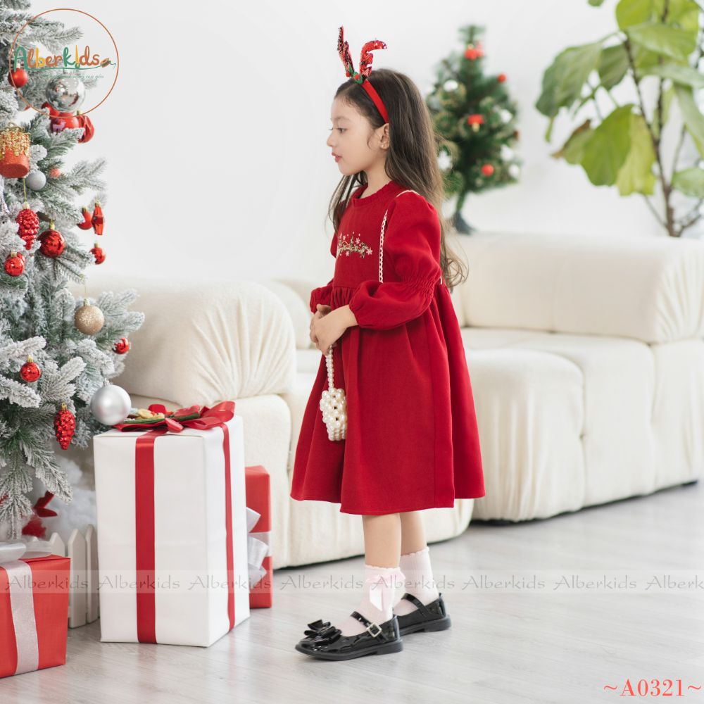 Váy bé gái thêu noel ALBERKIDS công chúa xinh đẹp cho trẻ em 2,3,4,5,6,7,8,9,10,11,12 tuổi A0321