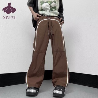 Xiyuyi Quần Dài Thể Thao Dáng Rộng Lưng Vừa Màu Trơn Thời Trang Cho Nữ