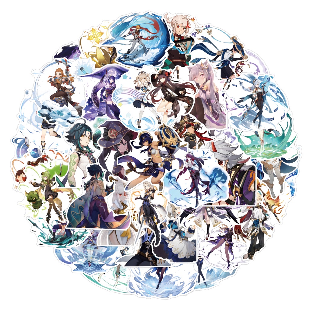 50 Miếng Dán Trang Trí Mũ Bảo Hiểm / Bút Chì Chống Thấm Nước Mẫu Mới Phong Cách game genshin diluc albedo graffiti