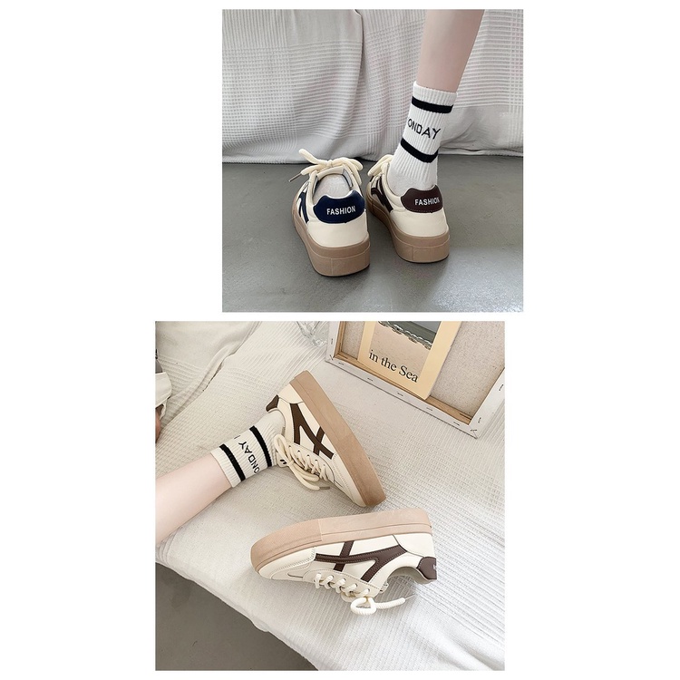 Giày Thể Thao Đế Bằng Màu Trắng Thời Trang Cho Nữ