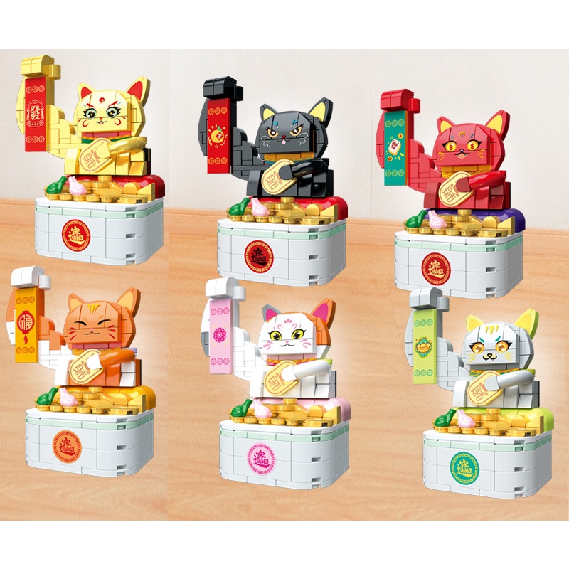 Bộ Đồ Chơi Lắp Ráp Đồ trang trí Chú Mèo May Mắn Cho Bé Mới