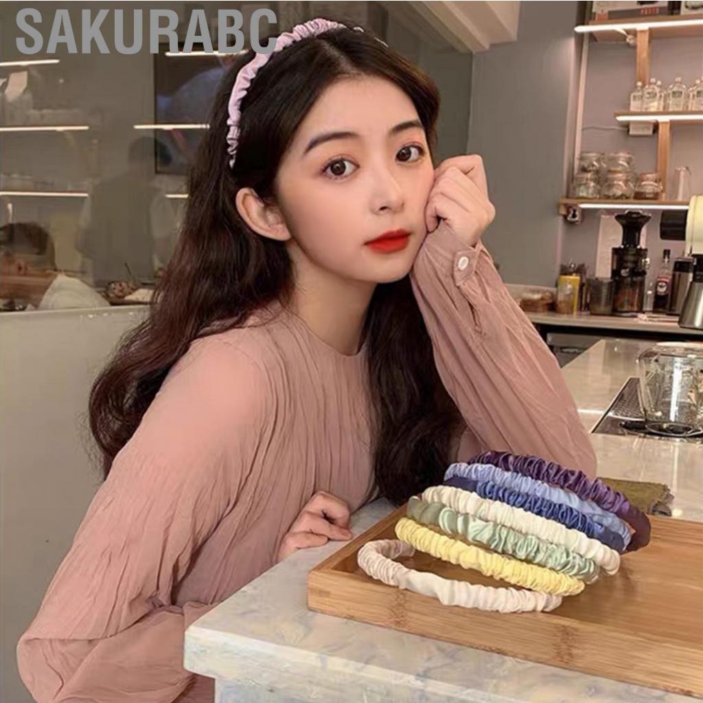 Sakurabc Ruched Hair Band Satin Pleated Headbands Ruffled Hoop Fashionable Accessories for Women Girls