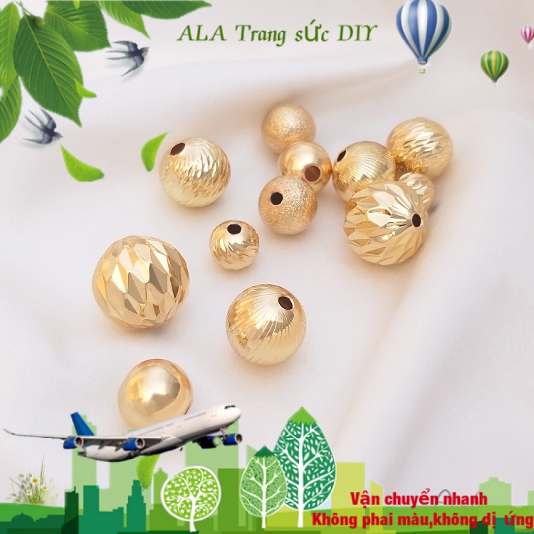 💖Trang sức DIY phụ kiện💖Hạt Xâu Chuỗi Màu Vàng Đồng 14K Kích Thước 8/10/12/14mm Dùng Làm Đồ Thủ Công DIY【Hạt tròn / Hạt cách ly】