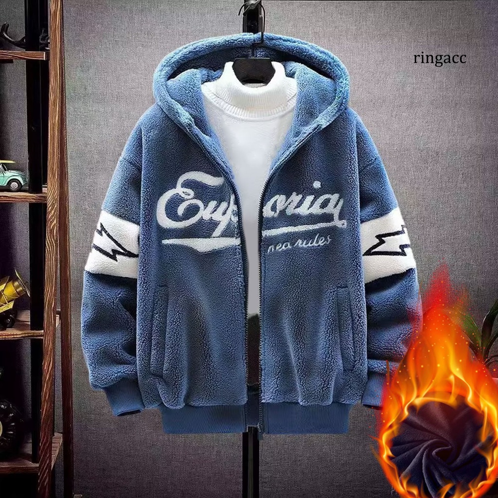 Áo Khoác cardigan Tay Dài Có Nón Trùm Khóa Kéo Trang Trí Chữ Trang Trí Dày Dặn Ấm Áp Mùa Thu Đông Cho Nam