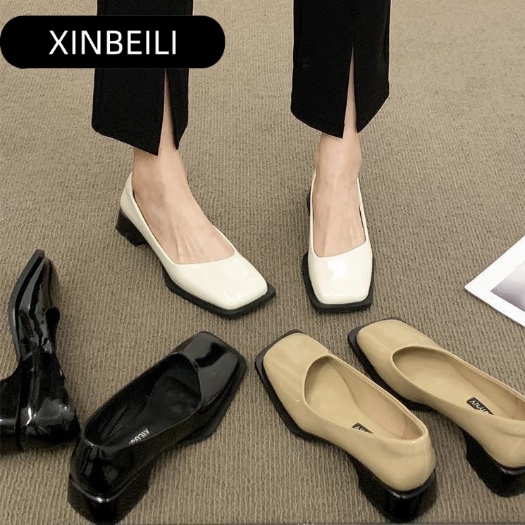 XINBEILI Giày búp bê Mary Jane FBL2300F2O 41Z231010 da mềm đế bệt có quai thời trang dành cho nữ