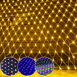 Đèn Lưới Mắt Cáo Trang Trí Đèn LED Trang Trí Ngoài Trời Vàng, Trắng, Nhiều Màu 8 Chế Độ Nháy,đèn Lưới Đánh Cá