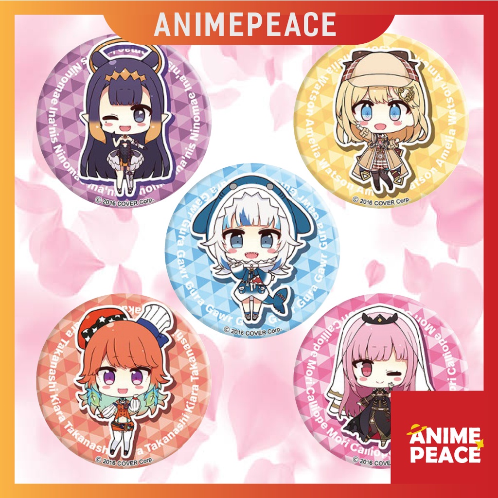 Huy hiệu Gawr Gura Calliope Kiara Amelia Waston Ninomae Ina'nis Hololive Lấp Lánh Huy Hiệu Hololive Vtuber Ver 2 HH30