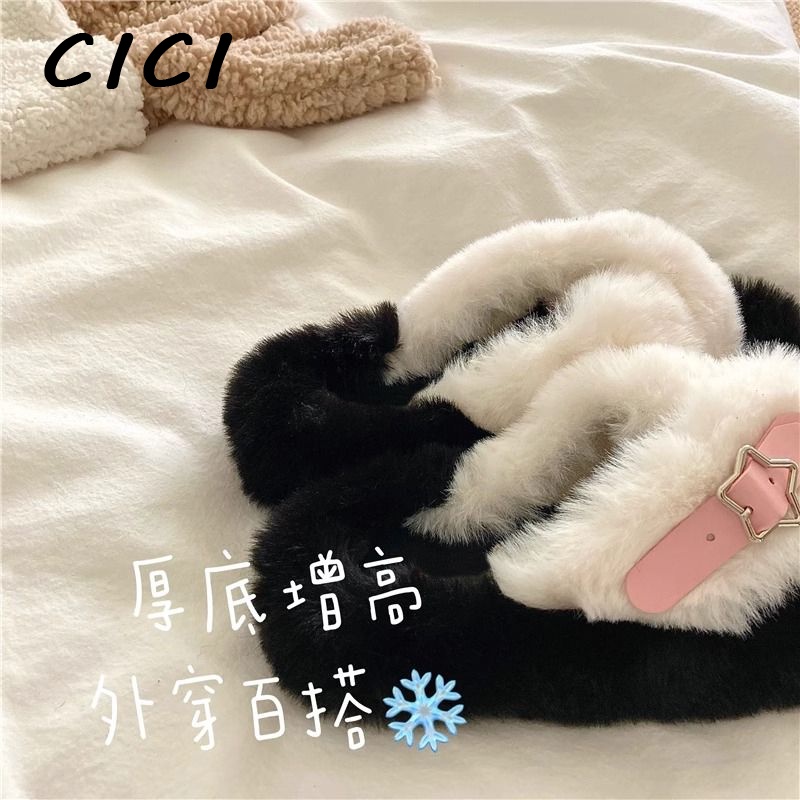 CICI dép nữ dép lông dép sandal nữ dép bánh mì Kiểu dáng độc đáo Thấm hút mồ hôi Hợp thời Cá tính FDL23C08YA 50Z231211