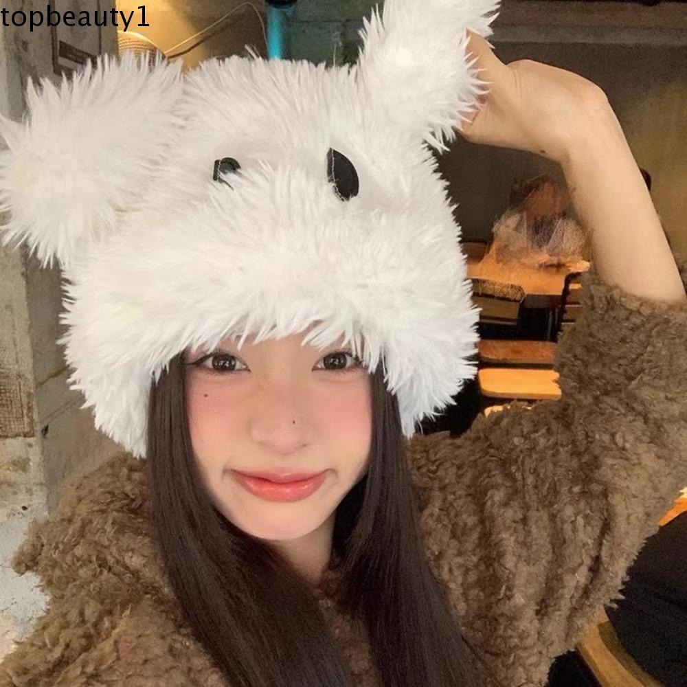1 Mũ Len Lông Xù Dày Dặn Đính Đôi Mắt To Vui Nhộn Thời Trang Mùa Đông
