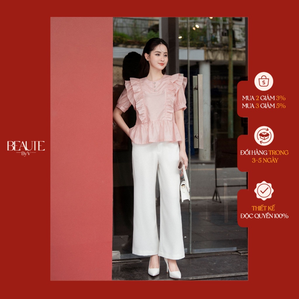 BEAUTEBYV - Quần ống suông đính cúc bọc Rolie