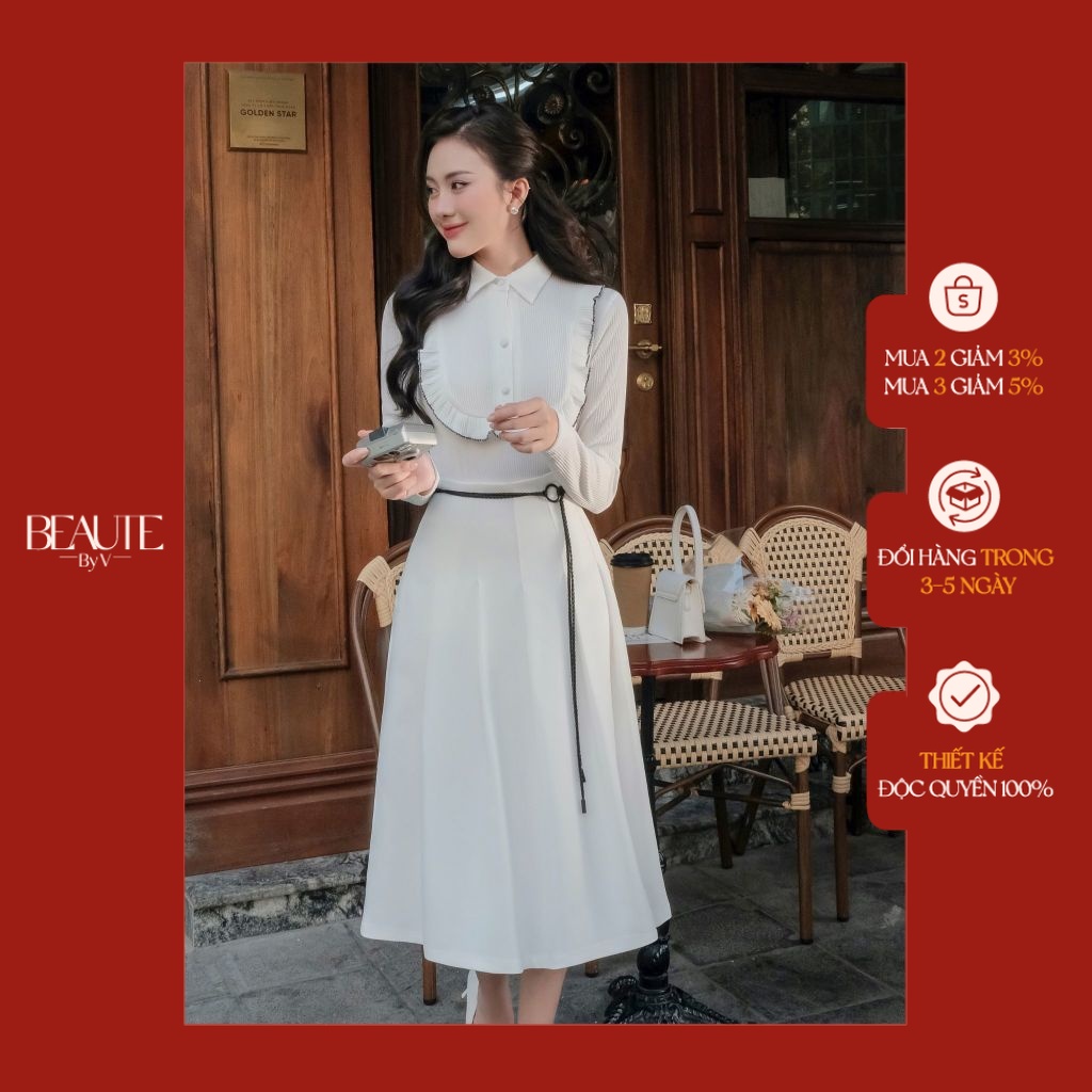 BEAUTEBYV - Chân váy nữ xếp ly kèm dây đai Nappi