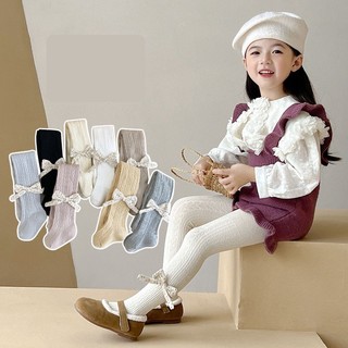 Quần tất len họa tiết vặn thừng cho bé màu trơn cotton đính nơ 1 bên điệu đà Baby City