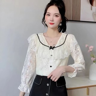 Áo sơ mi tay dài cổ chữ v thắt nơ phong cách mới dành cho nữ