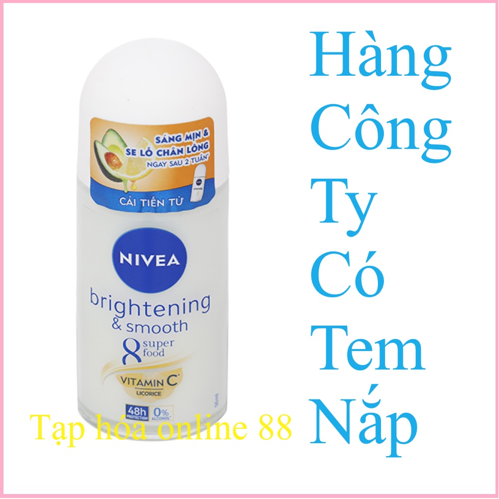 (Có che tên) Lăn ngăn mùi Nivea sáng mịn và se lỗ chân lông 50ml
