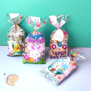 50pcs Happy Easter Plastic Bag Transparent Rabbit Bunny Egg Cookie Candy Gift Packaging Bags Easter Party Favors Decoration