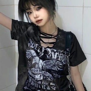 Áo Thun Tay Ngắn Dáng Rộng In Họa Tiết Phong Cách Punk Cổ Điển Thời Trang Mùa Hè Cho Nữ